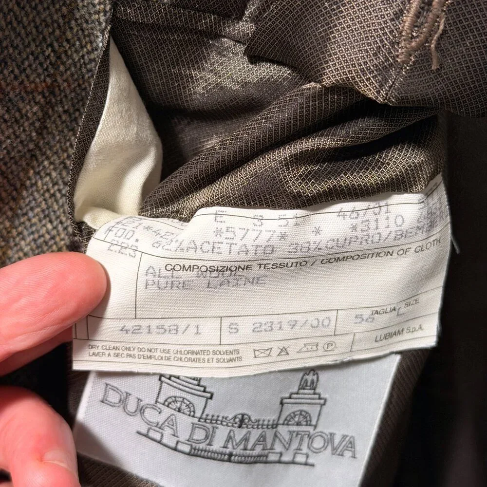 Italian Wool Herringbone Blazer 46L - Gray Red Windowpane Sport Coat Lubiam